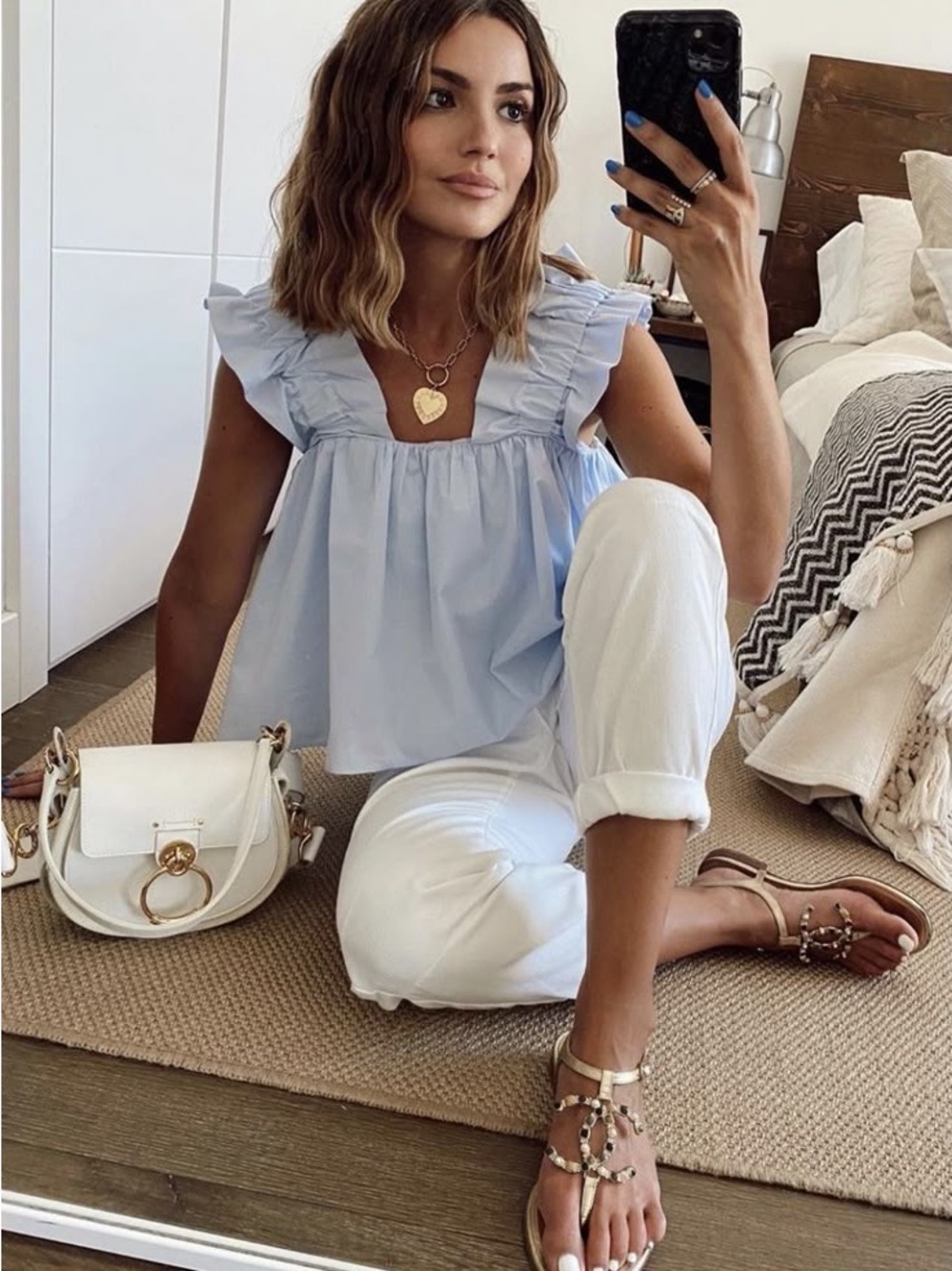 Zara Light Blue Ruffled Babydoll Top Size XS